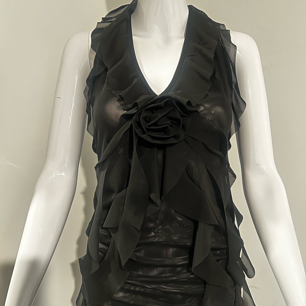 Ruffled Black Y2K Halter Top